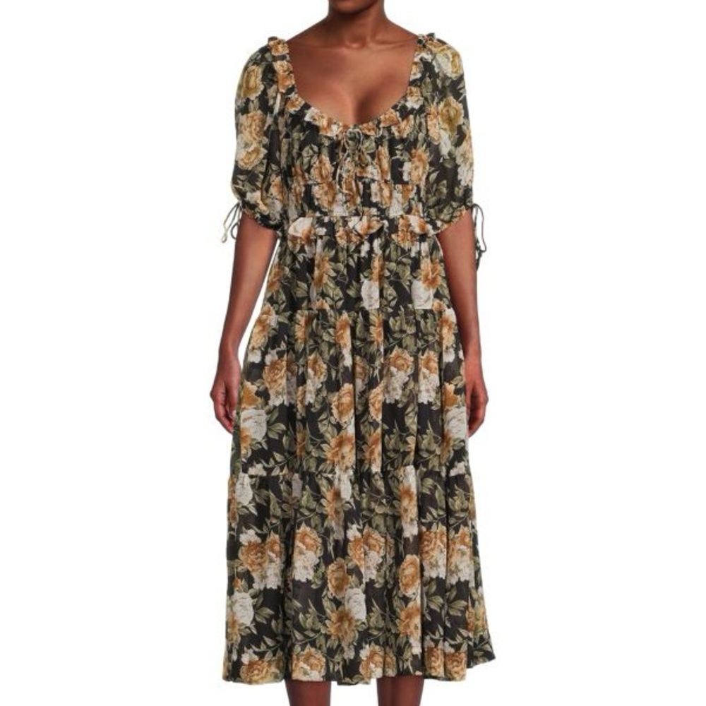 NEW En Saison Floral Print Tiered Midi Dress in Medium